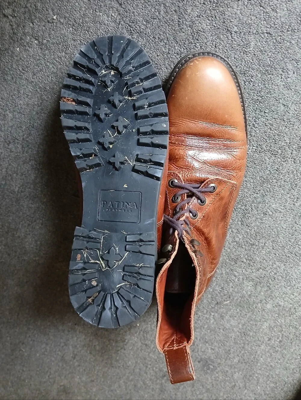Patina Men's Brown Leather Lace-Up Boots Size 10